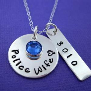 Police Wife Sterling Silver Hand Stamped Necklace..