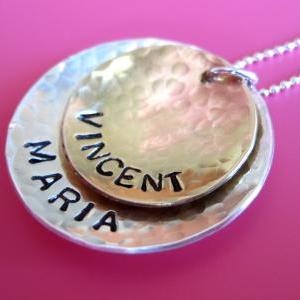 Two Tone Hand Stamped Sterling Silver Necklace