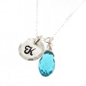 Tiny Silver Initial With Fancy Birthstone Crystal..