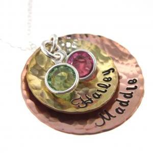 Two Textured Multi Metal Charms With Birthstones -..