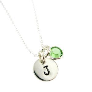 Initial Disc With Birthstone -hand Stamped Jewelry..