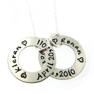 Hand Stamped Necklace - Two Circle Of Names And..