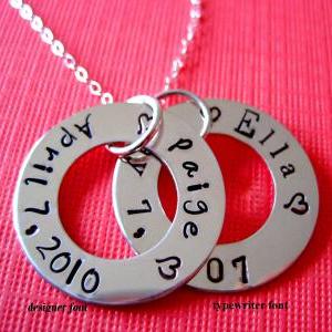 Hand Stamped Necklace - Two Circle Of Names And..