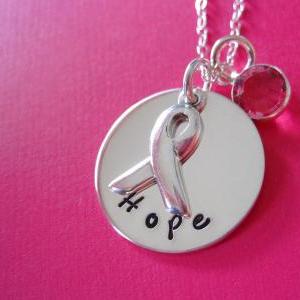 Awareness Ribbon Hand Stamped Necklace