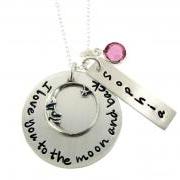 I Love You To the Moon and Back Personalized Sterling Silver Necklace with Name and Birthstone