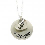 Personalized / Customized Sterling Silver Necklace - Our Initials and Anniversary Date Hand Stamped Jewelry