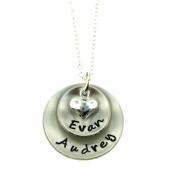 Domed Hand Stamped Personalized Sterling Silver Necklace for Mom - Two Pendants