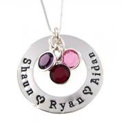 Hand Stamped Necklace - LOVES of My Life, A Circle of Names I Love with Birthstone Crystals 