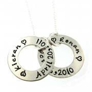 Two Circle of Names and Dates... Hand Stamped Jewelry ByHannahDesign