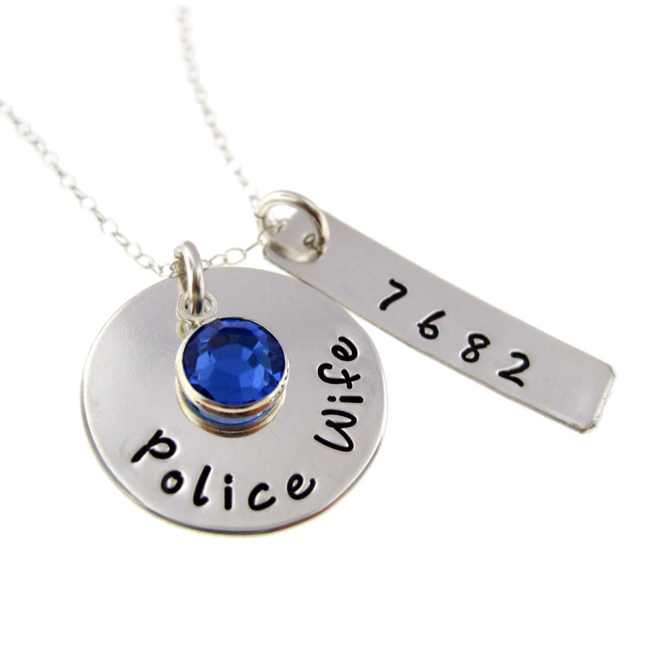 Police Wife Sterling Silver Hand Stamped Necklace In Designer Font