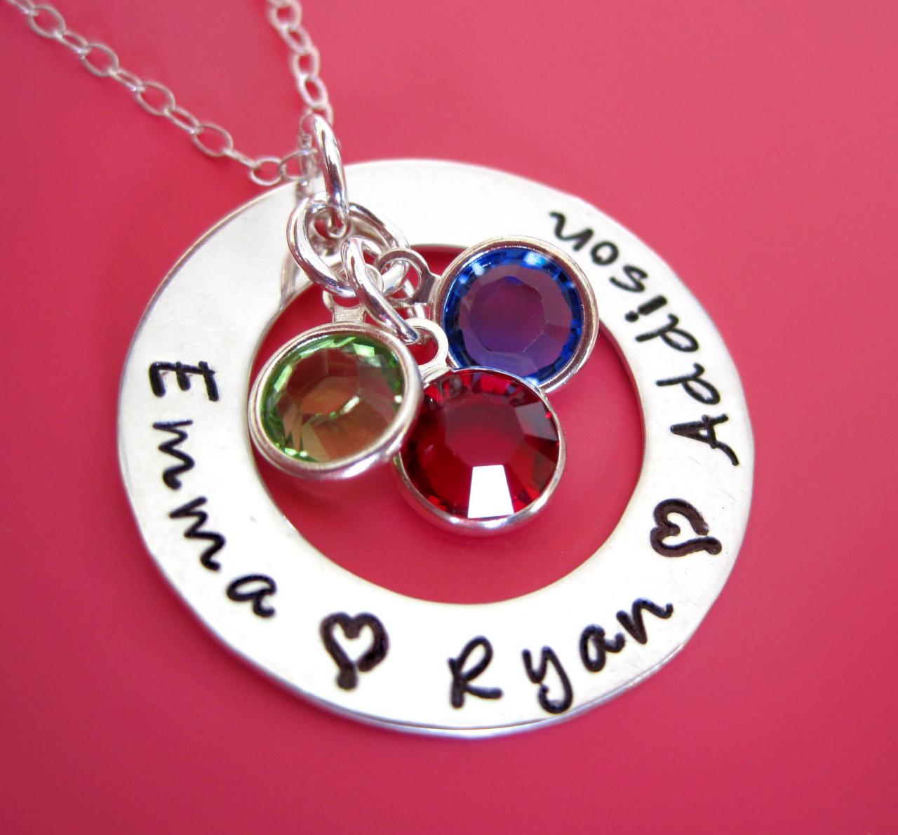 Loves Of My Life... A Circle Of Names I Love... With Birthstone Crystals- Hand Stamped Jewelry Byhannahdesign