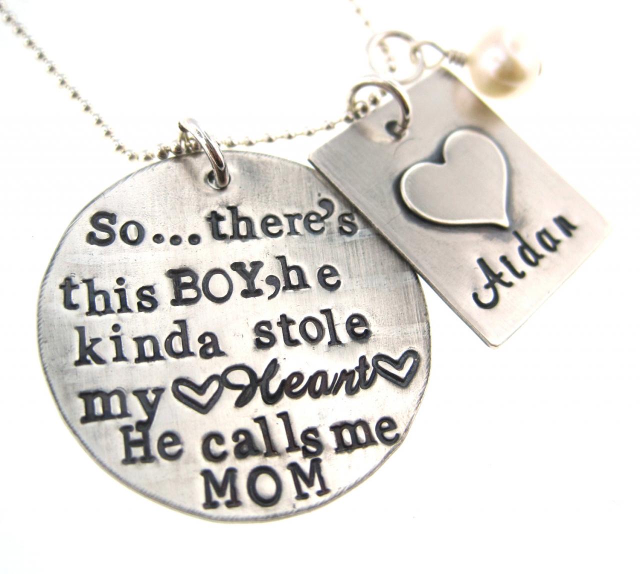 Personalized Mother & Son Necklace - So..there's This Boy Who Stole My Heart, He Calls Me Mom