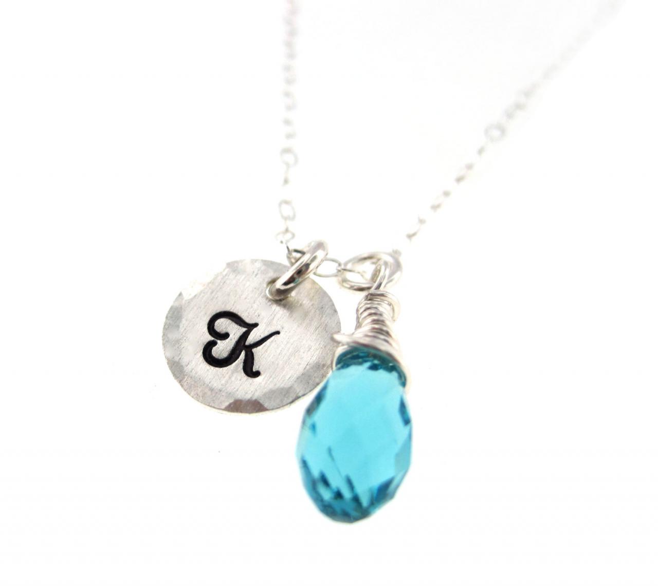 Tiny Silver Initial With Fancy Birthstone Crystal Drop