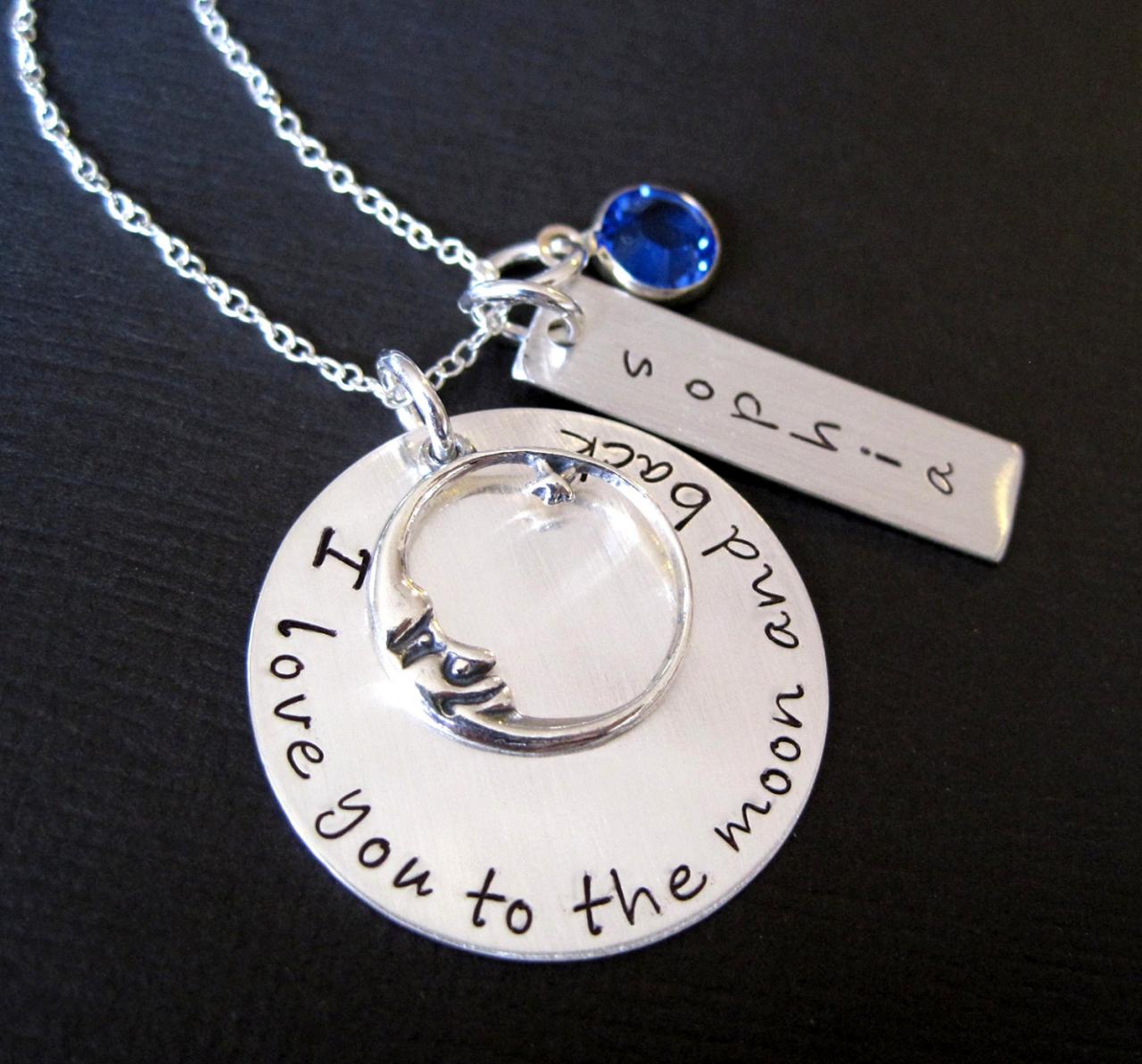 Hand Stamped Jewelry Ultimate I Love You To The Moon And Back Personalized Sterling Silver Necklace With Birthstone