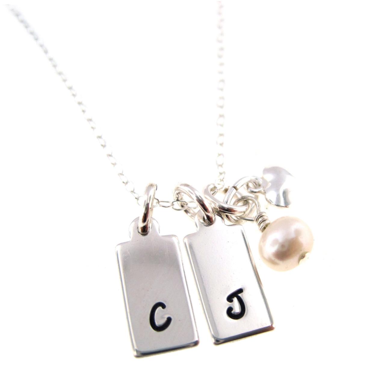 Simple And Elegant Personalized Initials Necklace - Sterling Silver Hand Stamped Jewelry By Hannah Design