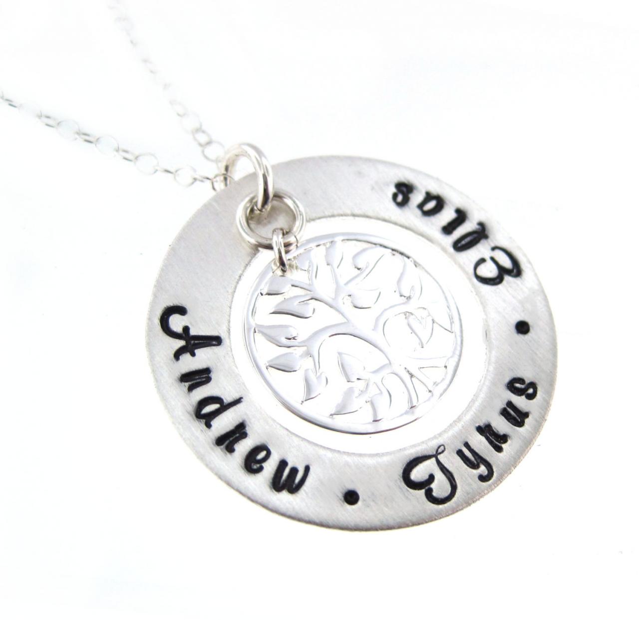 Tree Of Life Necklace Personalized Sterling Silver Necklace In Fancy Font - Hand Stamped Jewelry