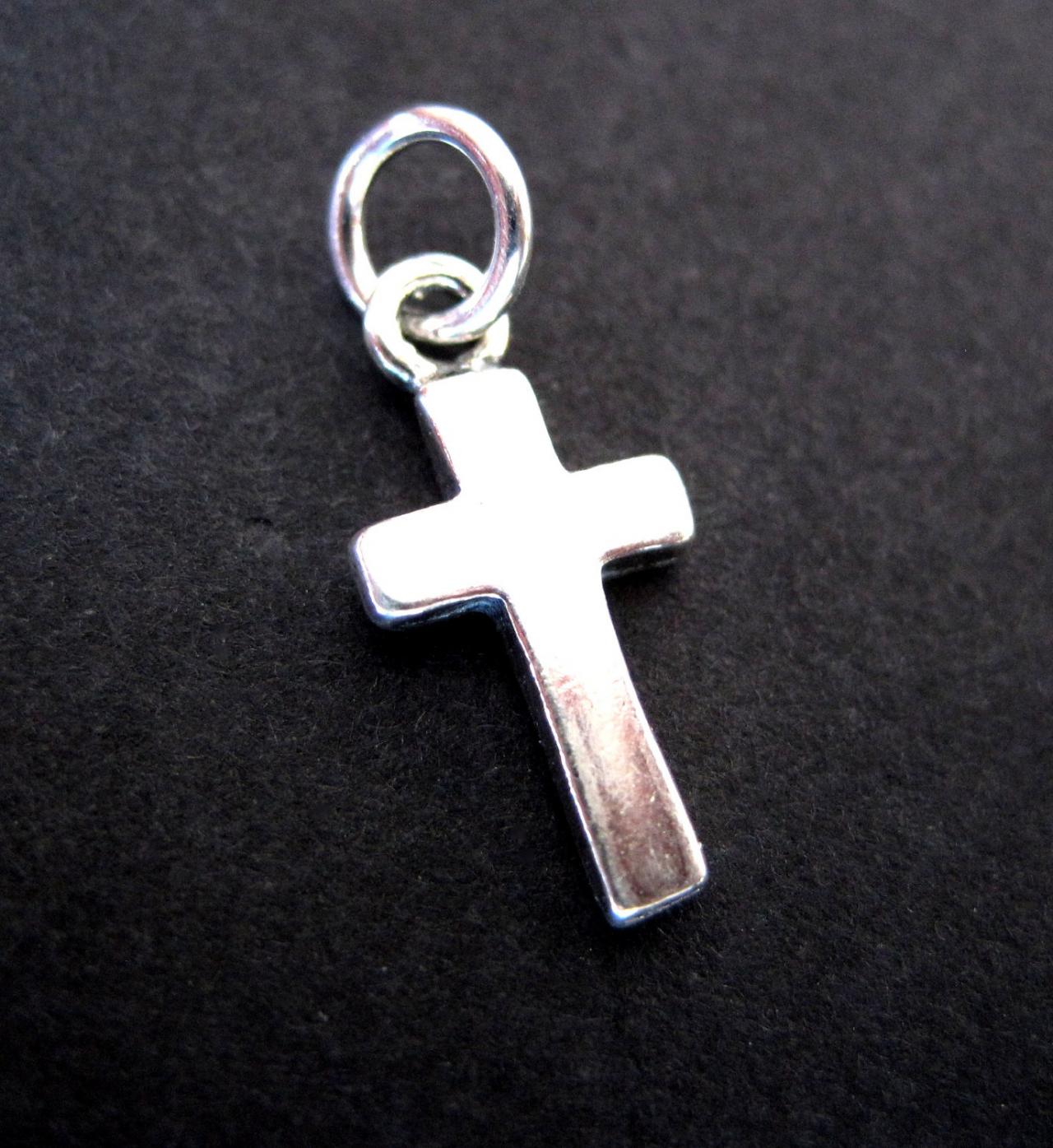 Cross Charm Pendant - Sterling Silver With Jumpring