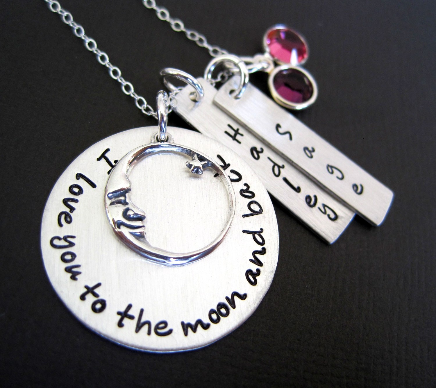 Ultimate I Love You To The Moon And Back Personalized Sterling Silver Necklace With Two Names Birt On Luulla